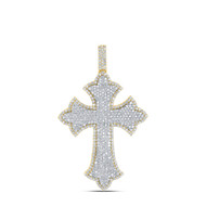 10K Yellow Gold Real Diamond Men's Pointed Cross Pendant Iced Out Charm 4.63 CT