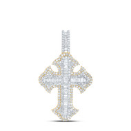 10K Yellow Gold Baguette Diamond Men's Pointed Cross Pendant Iced Out Charm 3 CT