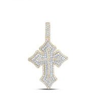 10K Yellow Gold Real Diamond Men's Pointed Cross Pendant Iced Out Charm 2.38 CT
