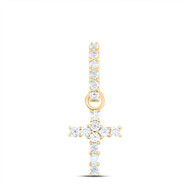 14K Yellow Gold Genuine Diamond Womens Mini Cross Pendant Religious Charm 1/5 CT