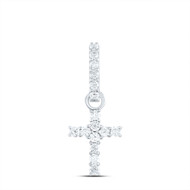14K White Gold Genuine Diamond Women's Mini Cross Pendant Religious Charm 1/5 CT