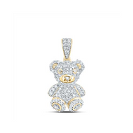 10K Yellow Gold Round Diamond Teddy Bear Statement Pendant 0.85" Charm 3/8 CT.