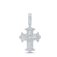 10K White Gold Baguette Diamond Men's Pointed Cross Pendant Iced Charm 1.75 CT