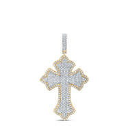10K Yellow Gold Genuine Diamond Men's Pointed Cross Pendant Iced Out Charm 2 CT