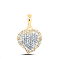 10K Yellow Gold Round Diamond Women's Cluster Heart Halo Fancy Pendant 1/5 CT.