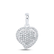 10K White Gold Round Diamond Women's Cluster Heart Halo Fancy Pendant 1/5 CT.