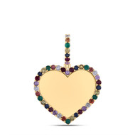 10K Yellow Gold Diamond & Gemstone Love Heart Memory Picture Pendant 1.95 CT.