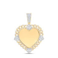 10K Yellow Gold Round & Baguette Diamond Love Heart Memory Picture Pendant 1 CT.