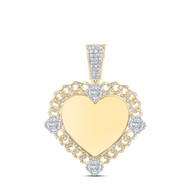 10K Yellow Gold Diamond Women's Cuban Heart w/ Clover Memory Frame Pendant 1 CT