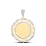 10K Yellow Gold Genuine Diamond Mens Greek Key Round Memory Frame Pendant 1/2 CT