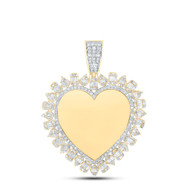 10K Yellow Gold Baguette Diamond Teardrop Heart Memory Frame Pendant 1.33 CT