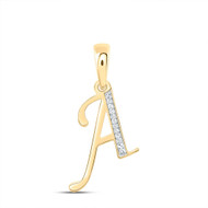 10K Yellow Gold Round Cut Diamond Women's Initial "A" Letter Pendant 1/20 CT.