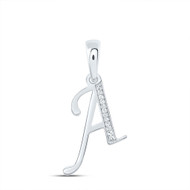 10K White Gold Round Cut Diamond Women's Initial "A" Letter Pendant 1/20 CT.