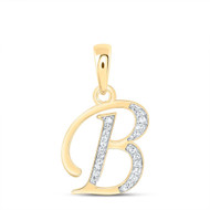 10K Yellow Gold Round Cut Diamond Women's Initial "B" Letter Pendant 1/10 CT.