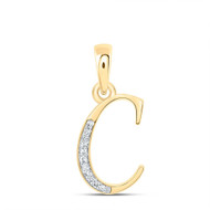 10K Yellow Gold Round Cut Diamond Women's Initial "C" Letter Pendant 1/20 CT.