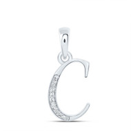 10K White Gold Round Cut Diamond Women's Initial "C" Letter Pendant 1/20 CT.