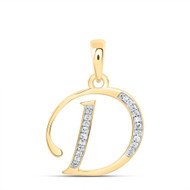 10K Yellow Gold Round Cut Diamond Women's Initial "D" Letter Pendant 1/12 CT.