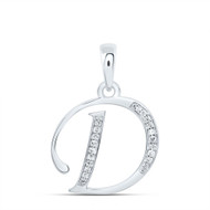 10K White Gold Round Cut Diamond Women's Initial "D" Letter Pendant 1/12 CT.