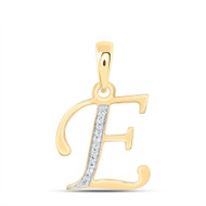10K Yellow Gold Round Cut Diamond Women's Initial "E" Letter Pendant  1/20 CT.