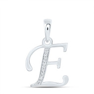 10K White Gold Round Cut Diamond Women's Initial "E" Letter Pendant  1/20 CT.