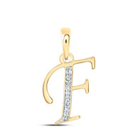 10K Yellow Gold Round Cut Diamond Women's Initial "F" Letter Pendant 1/20 CT.