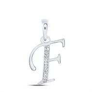 10K White Gold Round Cut Diamond Women's Initial "F" Letter Pendant 1/20 CT.
