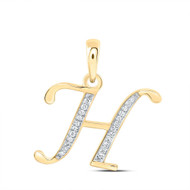 10K Yellow Gold Round Cut Diamond Women's Initial "H" Letter Pendant 1/10 CT.