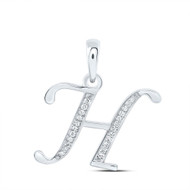 10K White Gold Round Cut Diamond Women's Initial "H" Letter Pendant 1/10 CT.