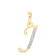 10K Yellow Gold Round Cut Diamond Women's Initial "J" Letter Pendant 1/20 CT.