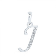 10K White Gold Round Cut Diamond Women's Initial "J" Letter Pendant 1/20 CT.