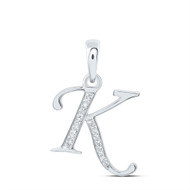 10K White Gold Round Cut Diamond Women's Initial 'K' Letter Pendant 1/10 CT.