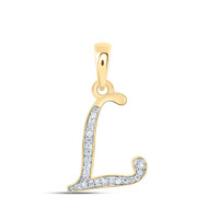 10K Yellow Gold Round Cut Diamond Women's Initial 'L' Letter Pendant 1/10 CT.