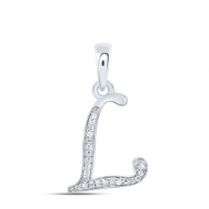 10K White Gold Round Cut Diamond Women's Initial 'L' Letter Pendant 1/10 CT.