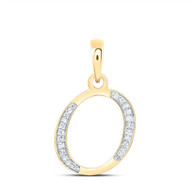 10K Yellow Gold Round Cut Diamond Women's Initial 'O' Letter Pendant 1/10 CT.