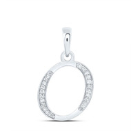 10K White Gold Round Cut Diamond Women's Initial 'O' Letter Pendant 1/10 CT.