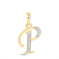 10K Yellow Gold Round Cut Diamond Women's Initial 'P' Letter Pendant 1/20 CT.