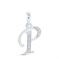 10K White Gold Round Cut Diamond Women's Initial 'P' Letter Pendant 1/20 CT.
