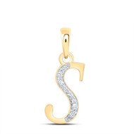 10K Yellow Gold Round Cut Diamond Women's Initial 'S' Letter Pendant 1/20 CT.