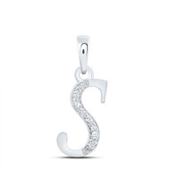 10K White Gold Round Cut Diamond Women's Initial 'S' Letter Pendant 1/20 CT.