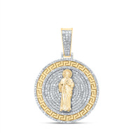 10K Yellow Gold Real Diamond Men's Greek Key St. Jude Medallion Pendant 1.75 CT