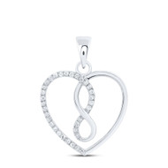 10K White Gold Round Cut Diamond Women's Braided Infinity Heart Pendant 1/8 CT.