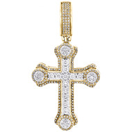 10K Yellow Gold Round Diamond Religious Cluster Cross Pendant 2" Charm 3/4 CT.