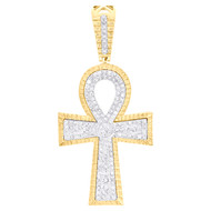 10K Yellow Gold Diamond Men's Faceted Ankh Cross Pendant Religious Charm 1.65 CT