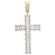 10K Yellow Gold Baguette Diamond Men's Latin Cross Pendant Statement Charm 1 CT