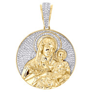 10K Yellow Gold Diamond Mother Mary & Baby Jesus Pendant Medallion Charm 1/4 CT