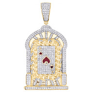 10K Yellow Gold Diamond Red Enamel Ace of Spades Pendant Cuban Link Charm 3/4 CT