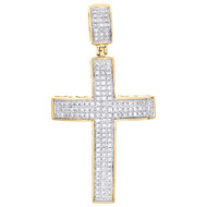 10K Yellow Gold Genuine Diamond Men's Latin Cross Pendant Domed Charm 0.50 CT