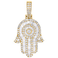 10K Yellow Gold Baguette Cut Diamond Hamsa Hand Pendant Women's Charm 1.90 CT