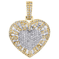 10K Yellow Gold Round & Baguette Diamond Love Heart Pendant 1" Charm 1.25 CT.