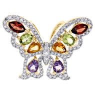 10K Yellow Gold Diamond & Multi Gemstone Women's Butterfly Slide Pendant 1/2 CT